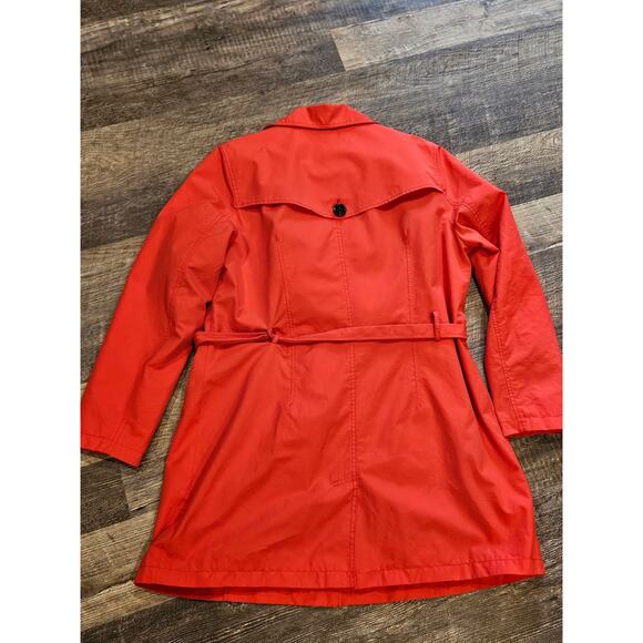 Lands end womens trench rain coat large XL 14/16 coral red orange Belted button - Picture 9 of 9